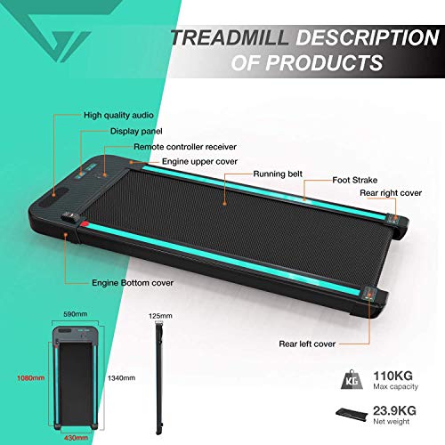 2WD Cinta de Correr, bajo el Escritorio, de Trabajo para Correr, LCD para máquina de Correr con Control Remoto, Delgada de Ejercicio Interior