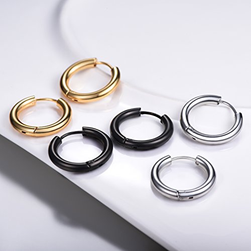 3 Piezas de Conjunto de Pendientes de Aro para Mujer 16mm Dorado Negro Plateado