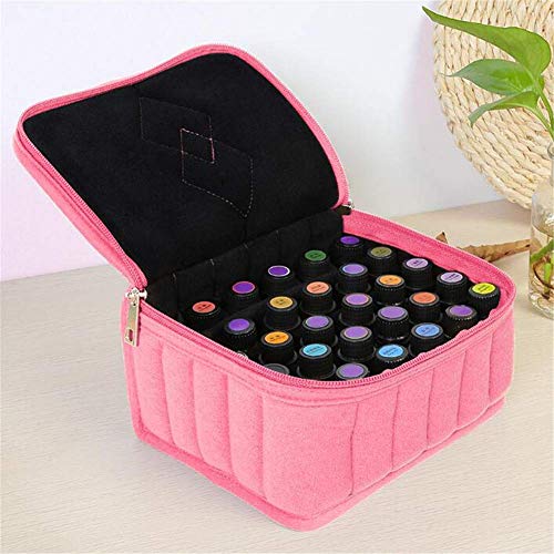 30 Botellas Aceite Esencial Transporte a Prueba de Golpes Funda, Portátil Maquillaje Organizador Neceser, 15ml Perfume Soporte, Exterior Viajes Caja Almacenaje, Esmalte Uñas Almacenaje Bolsa - Rosa