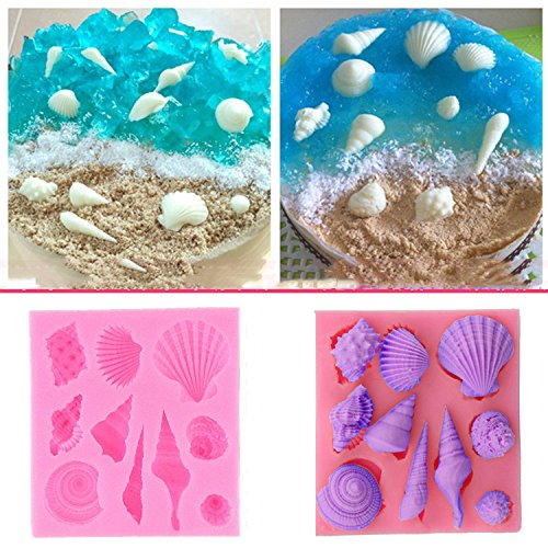 3PCS Seashell y Sea Animal Moldes de Silicona Moldes Herramientas Hechas A Mano Caramelo de Chocolate Fondant Cake Decoration Fondant Mold Silicone Baking Cake Chocolate Molds Rosa