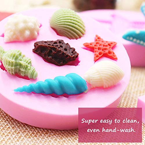 3PCS Seashell y Sea Animal Moldes de Silicona Moldes Herramientas Hechas A Mano Caramelo de Chocolate Fondant Cake Decoration Fondant Mold Silicone Baking Cake Chocolate Molds Rosa