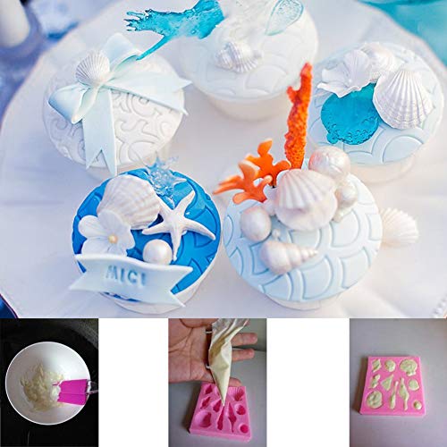 3PCS Seashell y Sea Animal Moldes de Silicona Moldes Herramientas Hechas A Mano Caramelo de Chocolate Fondant Cake Decoration Fondant Mold Silicone Baking Cake Chocolate Molds Rosa