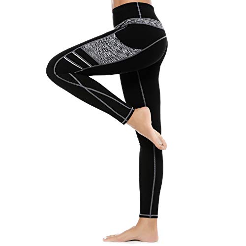 3W GRT Leggings mujer fitness,Mallas Deportivas de Mujer,Pantalones elásticos de yoga con bolsillos laterales,polainas de yoga Fitness,Yoga (Negro&Gris-331, S)