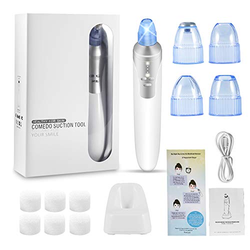 4-IN-1 Limpiador de Poros, Facial Electrico Removedor de Espinillas y Extractor Punto Negros, Quitar Puntos Negros 4 succión con USB Carga Portátil Eliminador de Espinillas y Acné