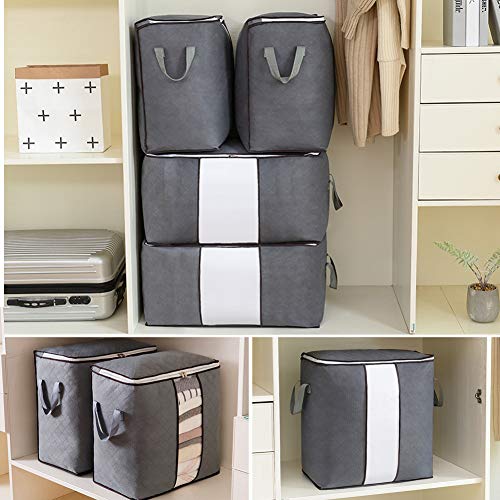 4 Piezas Bolsa de Almacenamiento de Ropa, Organizador de Armario Plegable, Contenedor de Almacenamiento Debajo de la Cama con la Cremallera Robusta, para Edredones, Mantas, Ropa Organizador Gris