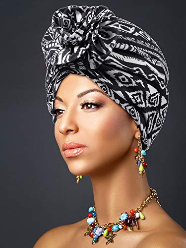 4 Piezas de Turbante de Mujeres Gorro de Dormir de Nudo con Patrón Africano Gorra Preatada (Bohemian Style)