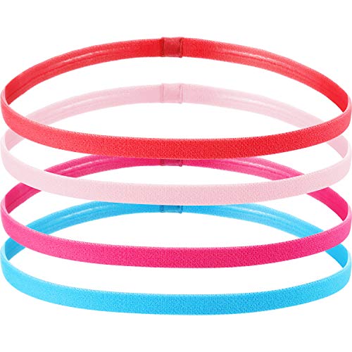 4 Piezas Diadema Deportiva Elástico Antideslizante Grueso Cinta de Pelo para Mujeres y Hombres (Naranja Fluorescente, Azul, Rosa Roja, Rosa)