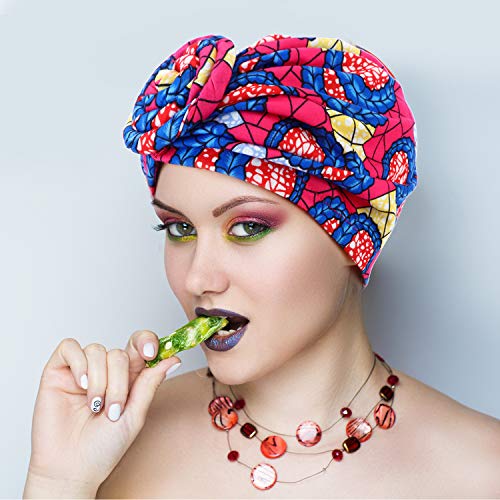 6 Piezas Turbante Africano de Mujeres Gorro Pre-atado de Nudo Flor Pañuelo de Cabeza (Color de Flor)