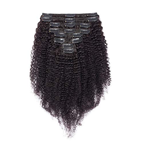 75cm - Kinky Curly Cabello Humano Negro Clip in Extension 120g Remy Hair Extensiones de Pelo Natural Afro 8 Piezas 18 Clips