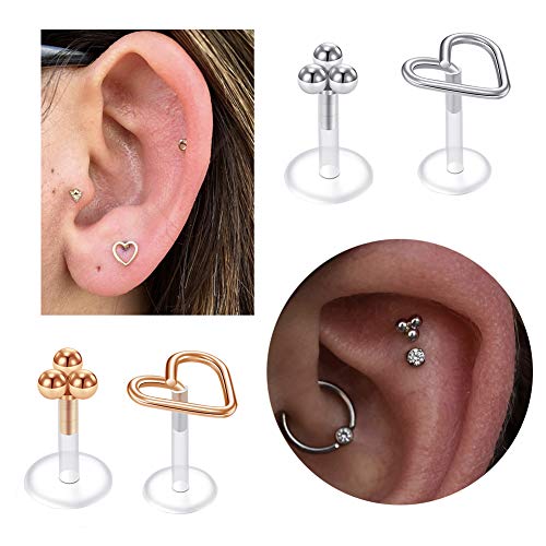 9 Piezas 16G Acero Inoxidable & Acrilico Piercing Oreja Tragus Stud Helix Cartilago Pendientes Labio Labret Anillos Piercing Claro Bioflex Retenedores para Mujer Hombre Joyas para el Cuerpo-Plata