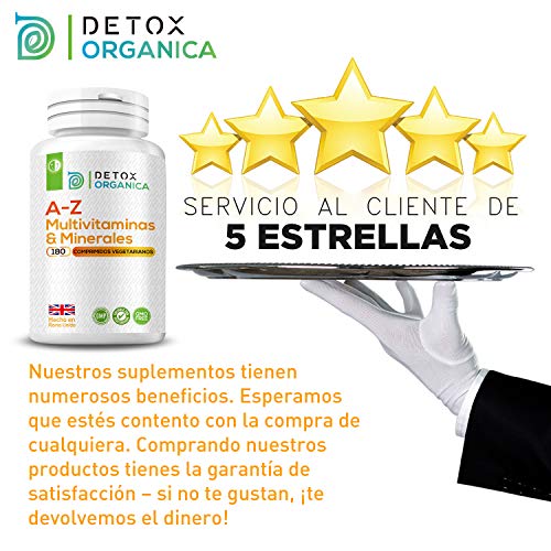 A-Z Multvitaminas y Minerales Formula – 180 Cápsulas de 27 Minerales y Multivitaminas Hombre & Mujer – Para 6 Meses – Apto Para Vegetarianos – Hecho en Reino Unido Por Detox Organica