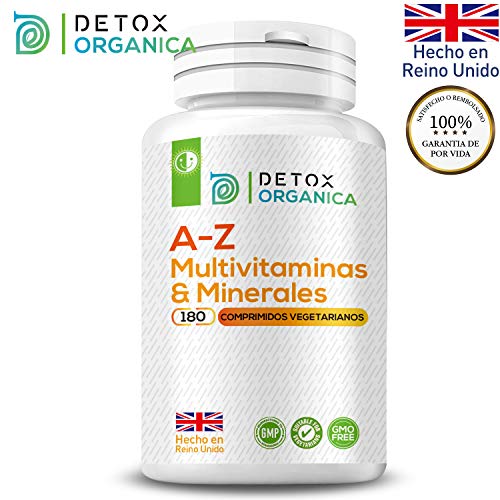 A-Z Multvitaminas y Minerales Formula – 180 Cápsulas de 27 Minerales y Multivitaminas Hombre & Mujer – Para 6 Meses – Apto Para Vegetarianos – Hecho en Reino Unido Por Detox Organica