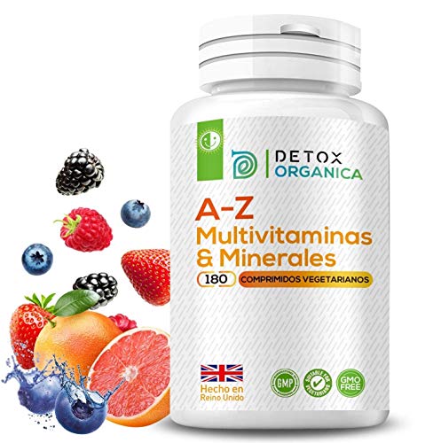 A-Z Multvitaminas y Minerales Formula – 180 Cápsulas de 27 Minerales y Multivitaminas Hombre & Mujer – Para 6 Meses – Apto Para Vegetarianos – Hecho en Reino Unido Por Detox Organica