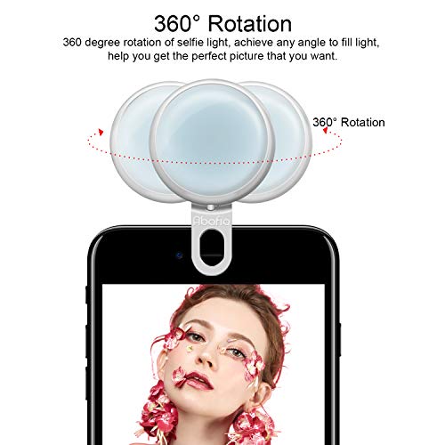 Abafia Selfie Light, Selfie Ring Light Recargable LED Night Selfie Mejorando la iluminación suplementaria, 9 Efecto de iluminación Brillo de 3 Niveles Clip para Luz portátil Smartphone