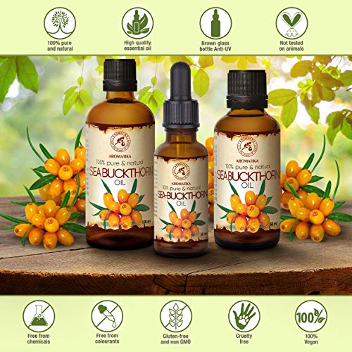 Aceite de Espino Amarillo 30ml - Prensado en Frío - Aceite de Hippophae Rhamnoides - 100% Puro y Natural - Botella de Cristal - Cuidado Intensivo para Rostro - Cabello - Piel - Cuidado Corporal