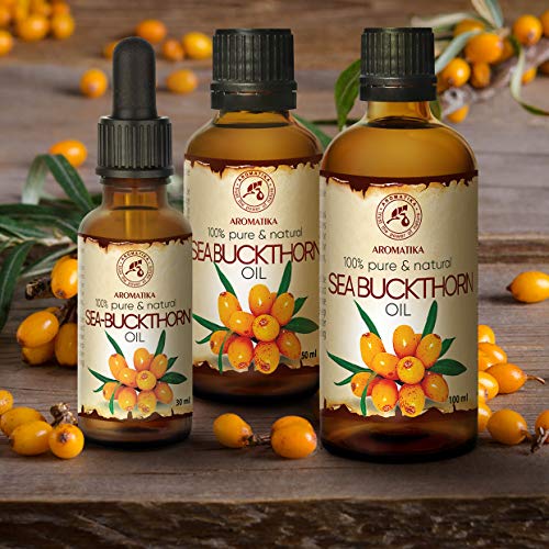 Aceite de Espino Amarillo 30ml - Prensado en Frío - Aceite de Hippophae Rhamnoides - 100% Puro y Natural - Botella de Cristal - Cuidado Intensivo para Rostro - Cabello - Piel - Cuidado Corporal