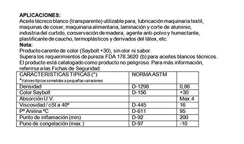 Aceite maquina de coser. Especial Incoloro - Lubricante para Maquinas de Coser y mecanismos varios. 1 Litro (830 gramos)