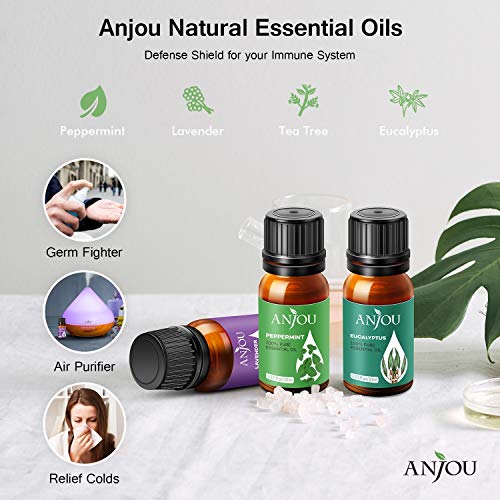 Aceites Esenciales Anjou, 100% Puro natural, 14 Aceites Esenciales de Aromaterapia (Lavanda, Eucalipto, Bergamota, Incienso, etc.) para difusor, humidificador, masaje, cuidado de piel y cabello