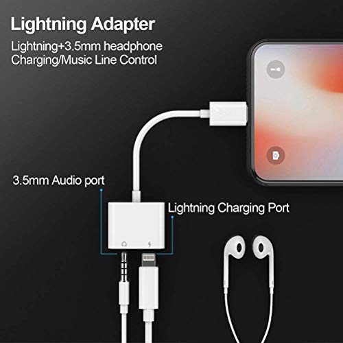 Adaptador de Auriculares para iPhone 11 Adaptador Conector de Auriculares 3.5 mm Jack Dongle Adaptador de Audio para iPhone 11/11Pro/XS/XR/X/8/8Plus/7/7Plus Audio Accesorios Soporta Todos iOS-Blanco