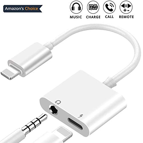 Adaptador de Auriculares para iPhone 11 Cable de Carga Divisor de Audio [Audio + Charge + Call + Music Control] Adaptador de Auriculares para iPhone 7/7 Plus / 8/8 Plus Soporte iOS 12 o Superior