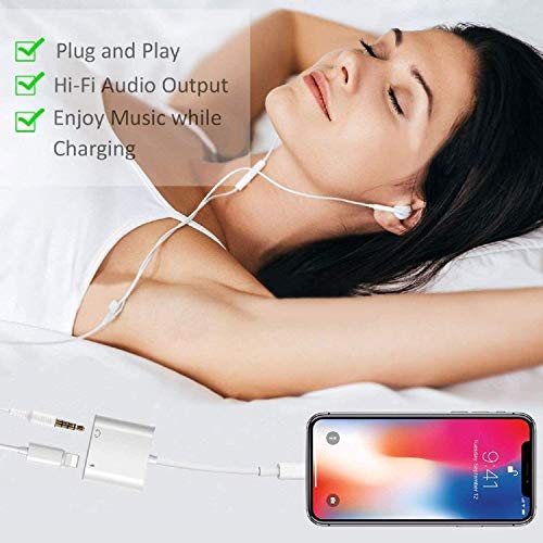 Adaptador de Auriculares para iPhone 11 Cable de Carga Divisor de Audio [Audio + Charge + Call + Music Control] Adaptador de Auriculares para iPhone 7/7 Plus / 8/8 Plus Soporte iOS 12 o Superior