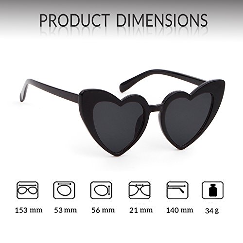 ADEWU Gafas de sol en forma de corazón Chicas Gafas retro de moda para mujer (A - Negro (polarizado))