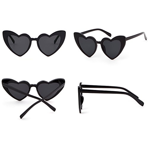 ADEWU Gafas de sol en forma de corazón Chicas Gafas retro de moda para mujer (A - Negro (polarizado))