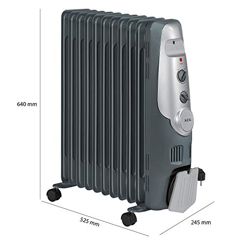 AEG RA 5522 - Radiador de aceite, 2200 W, 11 elementos, termostato, 3 niveles de potencia, regulador de potencia para un bajo consumo