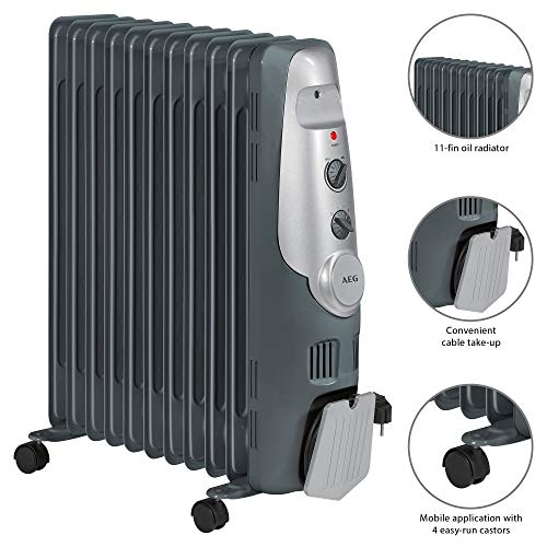 AEG RA 5522 - Radiador de aceite, 2200 W, 11 elementos, termostato, 3 niveles de potencia, regulador de potencia para un bajo consumo