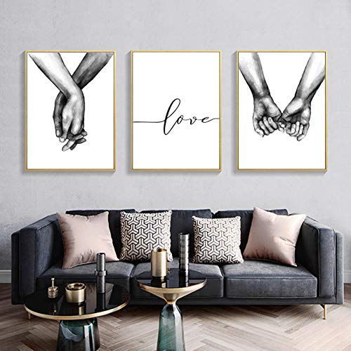 Agarrar Las Manos Cartel nórdico Pintura Minimalista Vivir Impresiones en Lienzo en Blanco y Negro Pared de Amor Cuadros para Sala de Estar sin Marco