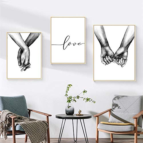 Agarrar Las Manos Cartel nórdico Pintura Minimalista Vivir Impresiones en Lienzo en Blanco y Negro Pared de Amor Cuadros para Sala de Estar sin Marco