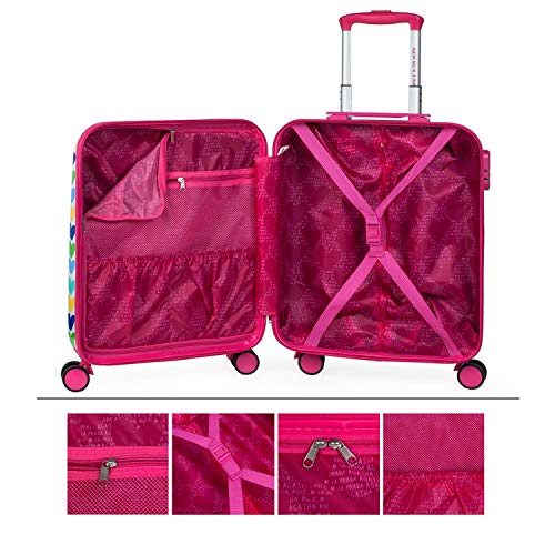 AGATHA RUIZ DE LA PRADA - Maleta Cabina Pequeña para Viaje. 4 Ruedas Trolley 55x40x20 cm Policarbonato Estampado Corazones. Equipaje de Mano. Rígida Cómoda y Ligera. Diseño Original. 130, Color Fucsia