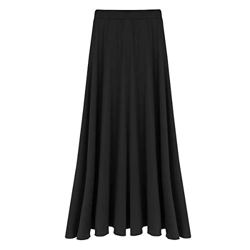 Agoky Falda Irregular de Danza para Mujer Falda Larga de Ballet Baile Flamenco Latino Tango Sevillanas Traje Falda Danza del Vientre Chica Dancewear Negro Small