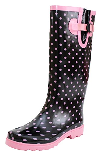 A&H - Botas de agua de caña alta ajustable, botas de goma para mujer; botas wellington para lluvia, nieve, barro. Tallas: 36-42, color Multicolor, talla 40 EU