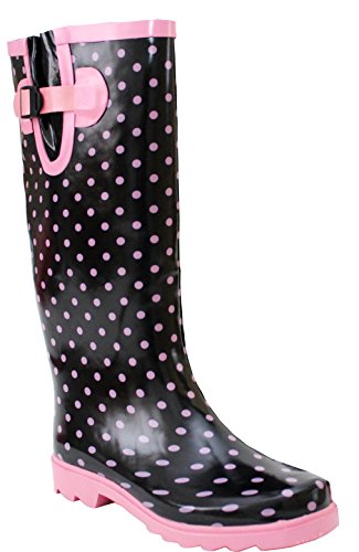 A&H - Botas de agua de caña alta ajustable, botas de goma para mujer; botas wellington para lluvia, nieve, barro. Tallas: 36-42, color Multicolor, talla 40 EU