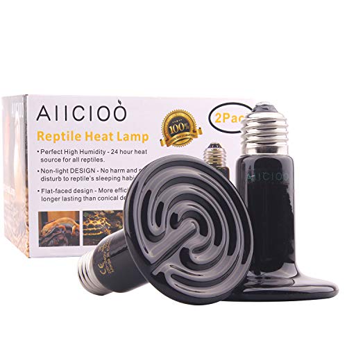 AIICIOO L¨¢mpara de Calefacci¨®n de CER¨¢Mica para Terrario No Hay Luz para la Tortuga/Serpiente/Drag¨®n Barbudo Bombilla Calor Reptiles (50w 2pack)