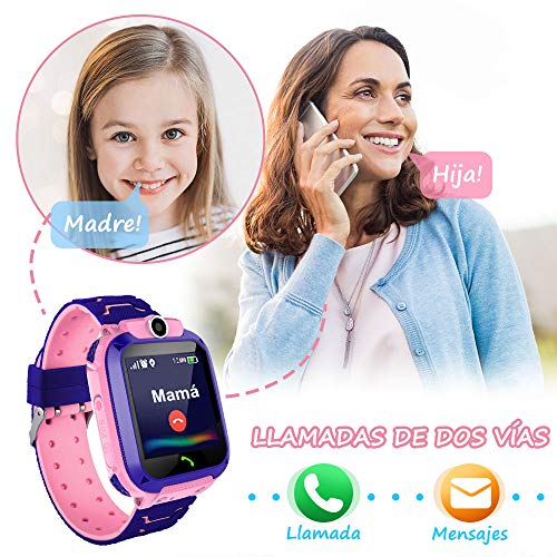 AIMIUVEI Smartwatch Niños, Reloj Inteligente Niña IP67, LBS, Llamada Bidireccional, SOS Modo de Clase, Cámara, Juegos, Regalo para Niño Niña de 3-12 años, Smartwatch soporta 2G Tarjeta Micro SIM