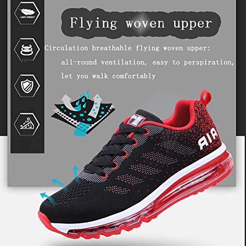 Air Zapatillas de Running para Hombre Mujer Zapatos para Correr y Asfalto Aire Libre y Deportes Calzado Unisexo Black Red 38