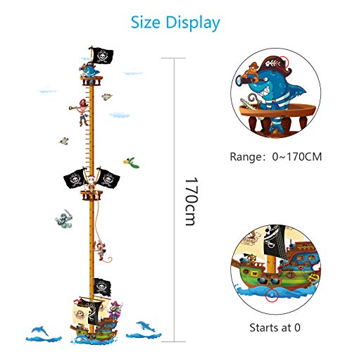 AirSMall Gráficos de Crecimiento Niños Etiqueta Engomada Personalizada de Tabla de Crecimiento de Piratas, Pegatinas de Pared de Medición Pirata Decoración Colorida de Pared para Medidas de Altura