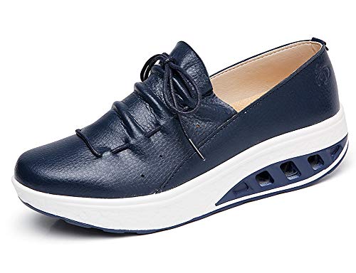 Aitaobao Mujer Cuero Mesh Adelgazar Zapatos Deporte Cuña Sneakers Caminar Fitness Transpirable Casual Sneaker