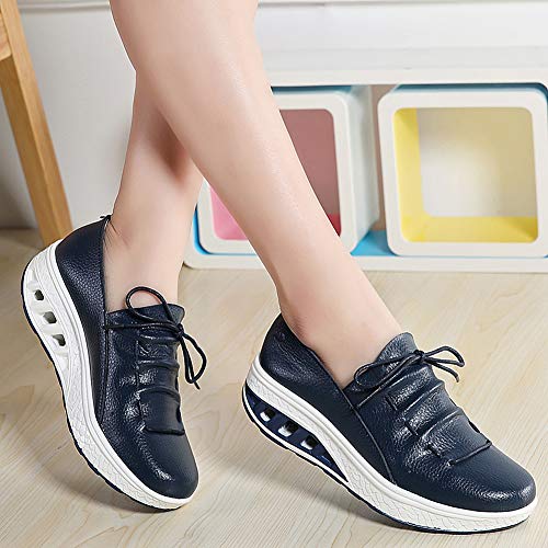 Aitaobao Mujer Cuero Mesh Adelgazar Zapatos Deporte Cuña Sneakers Caminar Fitness Transpirable Casual Sneaker