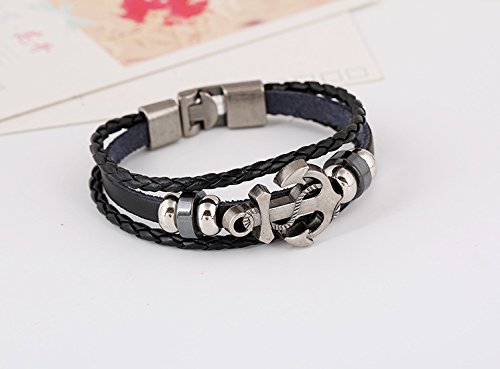 AIUIN 1X Retro Brazalete Ancla en Forma de Ancla Pulsera de Cuero Trenzado para Hombres Mujers Pulsera Decorativa (21 CM)