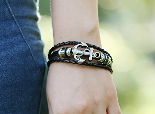 AIUIN 1X Retro Brazalete Ancla en Forma de Ancla Pulsera de Cuero Trenzado para Hombres Mujers Pulsera Decorativa (21 CM)