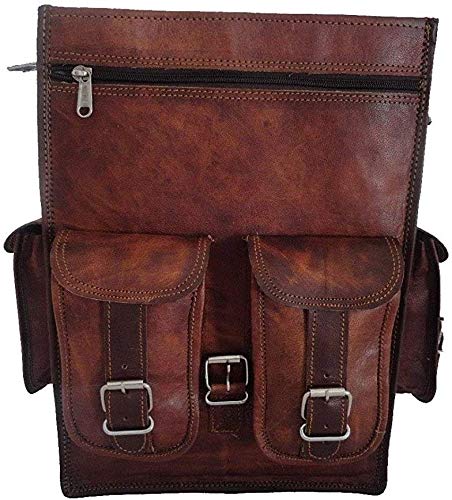 ALASKA EXPORTS - 15"Vintage Cuero para Hombre portátil Mochila Bandolera Bandolera Bandolera para 2 en 1 propósito