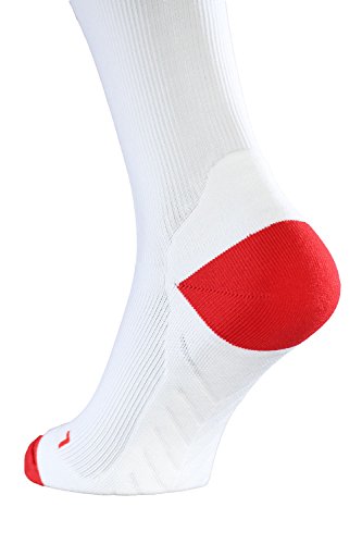 ALBERT KREUZ medias deportivas hasta la rodilla de compresión para running unisex – calcetines compresivos de entrenamiento para mujeres y hombres, color blanco con rojo 45-47