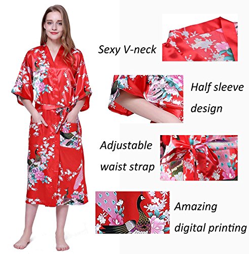 Albornoz Mujer Largo Pava de Satén Camisón Sexy Kimono Vestido