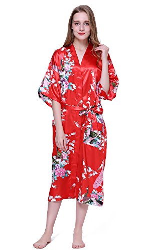 Albornoz Mujer Largo Pava de Satén Camisón Sexy Kimono Vestido