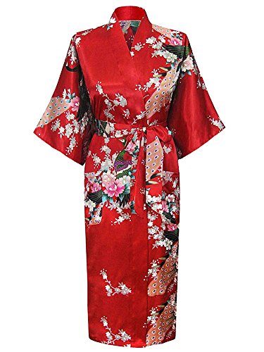 Albornoz Mujer Largo Pava de Satén Camisón Sexy Kimono Vestido