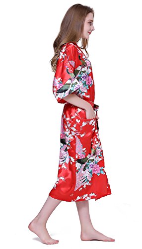 Albornoz Mujer Largo Pava de Satén Camisón Sexy Kimono Vestido