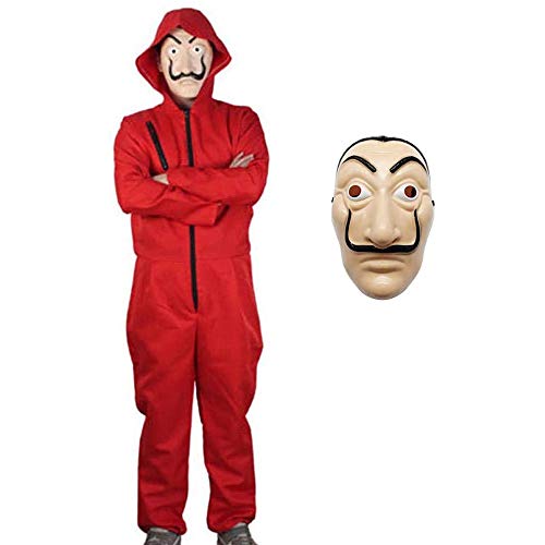 ALBRIGHT Unisexo Disfraz de Cosplay para niños + Máscara de Dali para La Casa De Papel,Mono Rojo Careta Disfraces de Ladrón Salvador Dalí para Carnaval Navidad Halloween 140(140-150cm Alto)